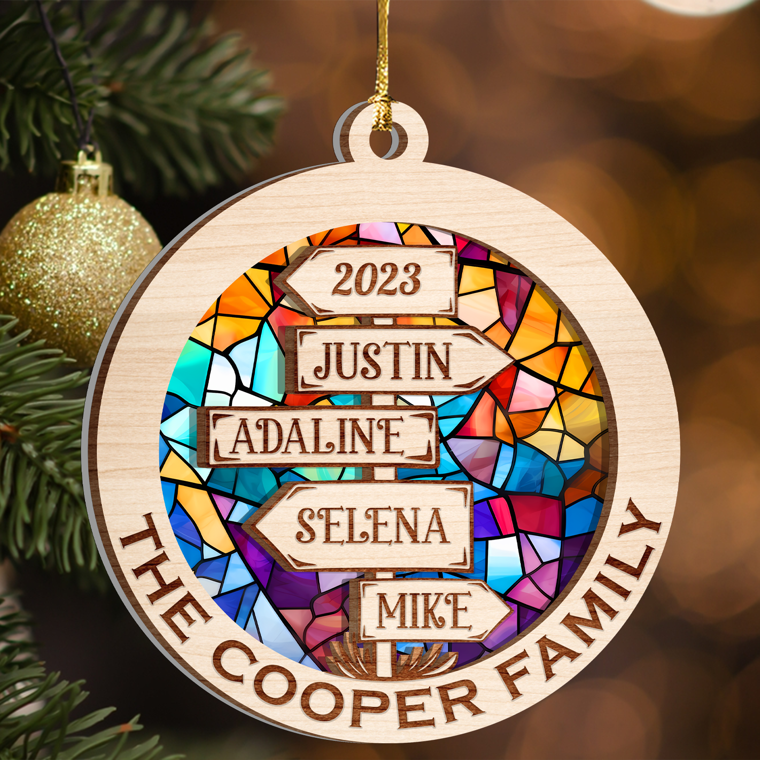 Direction Sign Family Custom Stained Glass Custom Two Layers Suncatcher Ornament Christmas Ornament Car Hanging Ornament