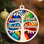 Family Tree Custom 2 Layers Stained Glass Suncatcher Christmas Car Hanging Wooden Ornament