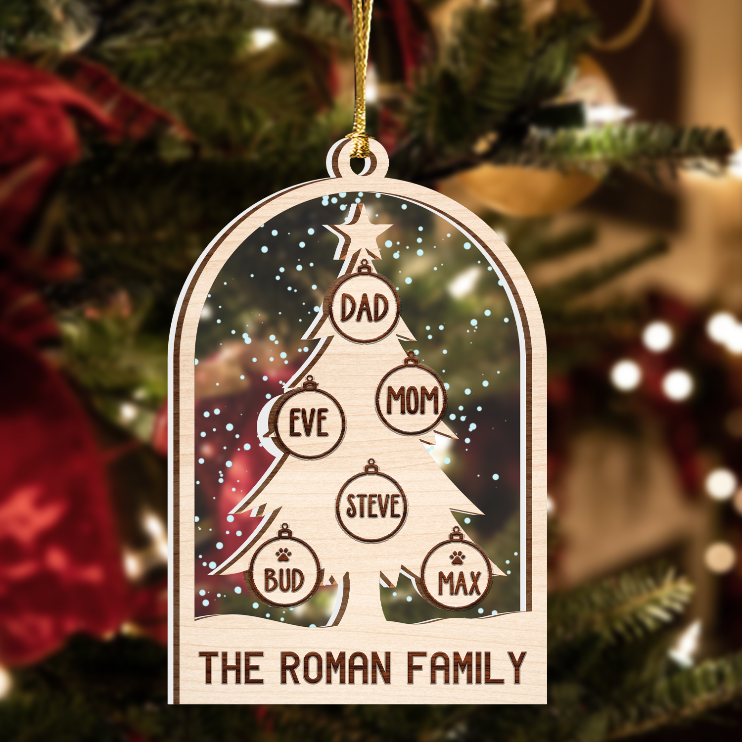Snow Christmas Tree Family Custom 2 Layers Christmas Car Hanging Wooden Transparent Acrylic Ornament