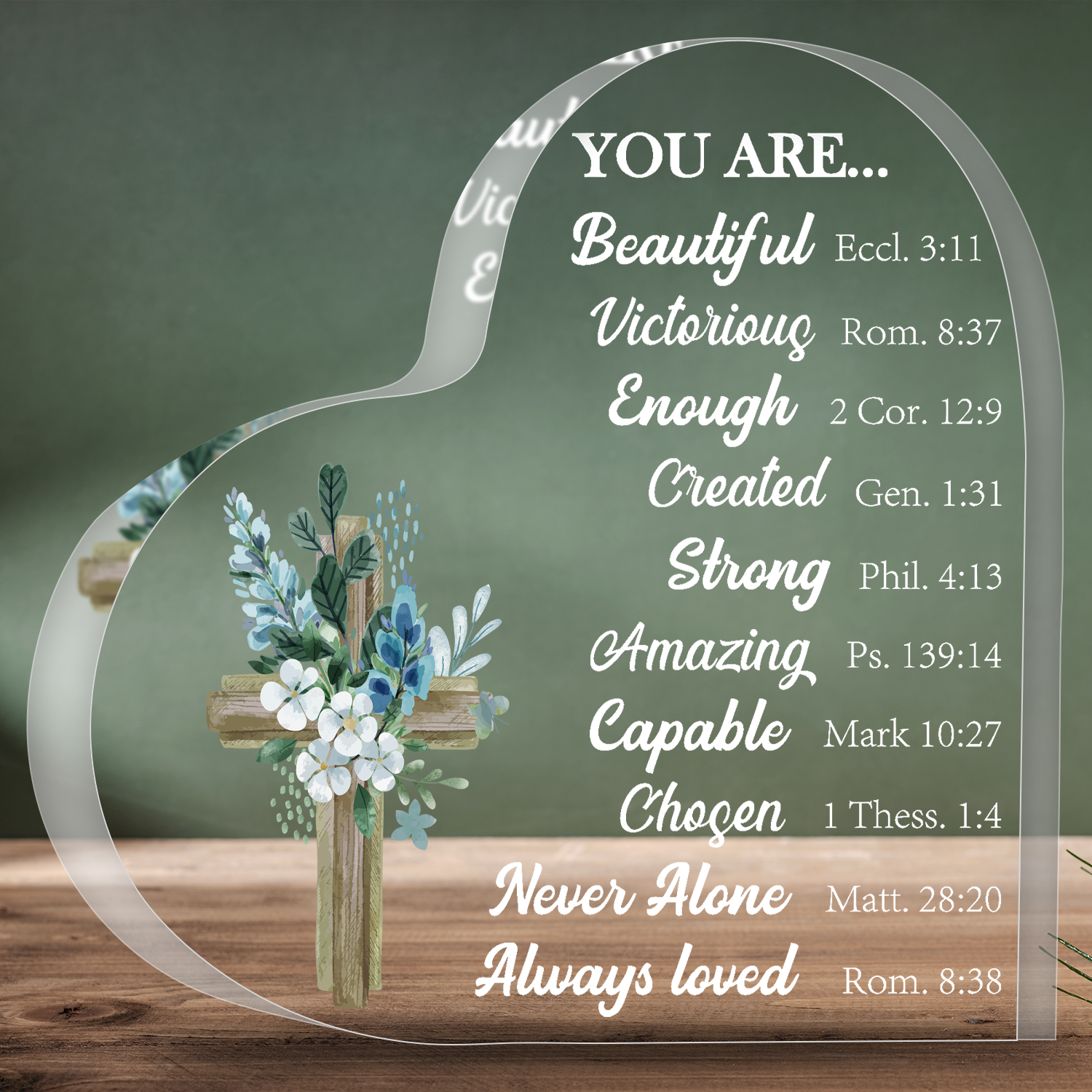Acrylic Hearts Blue Sunflower Cross You Are Bible Verse Plaques Gift
