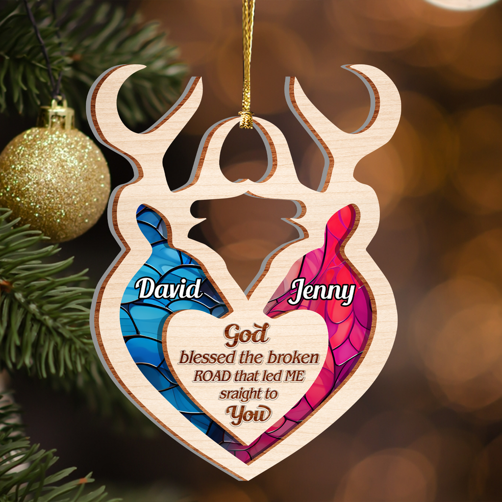 Custom Buck and Doe Stained Glass Pattern Two Layers Suncatcher Ornament Christmas Ornament Car Hanging