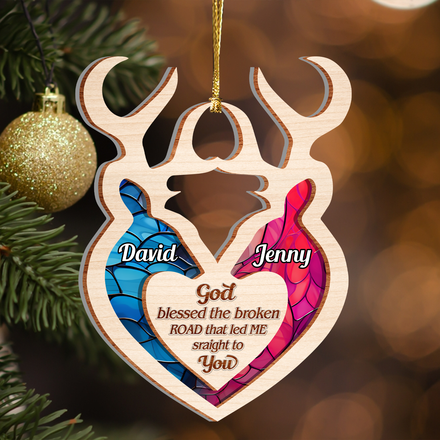 Custom Buck and Doe Stained Glass Pattern Two Layers Suncatcher Ornament Christmas Ornament Car Hanging
