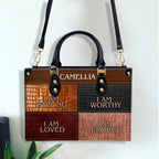 I Am Strong, I Am Worthy Christian Gift Personalized Leather Handbag