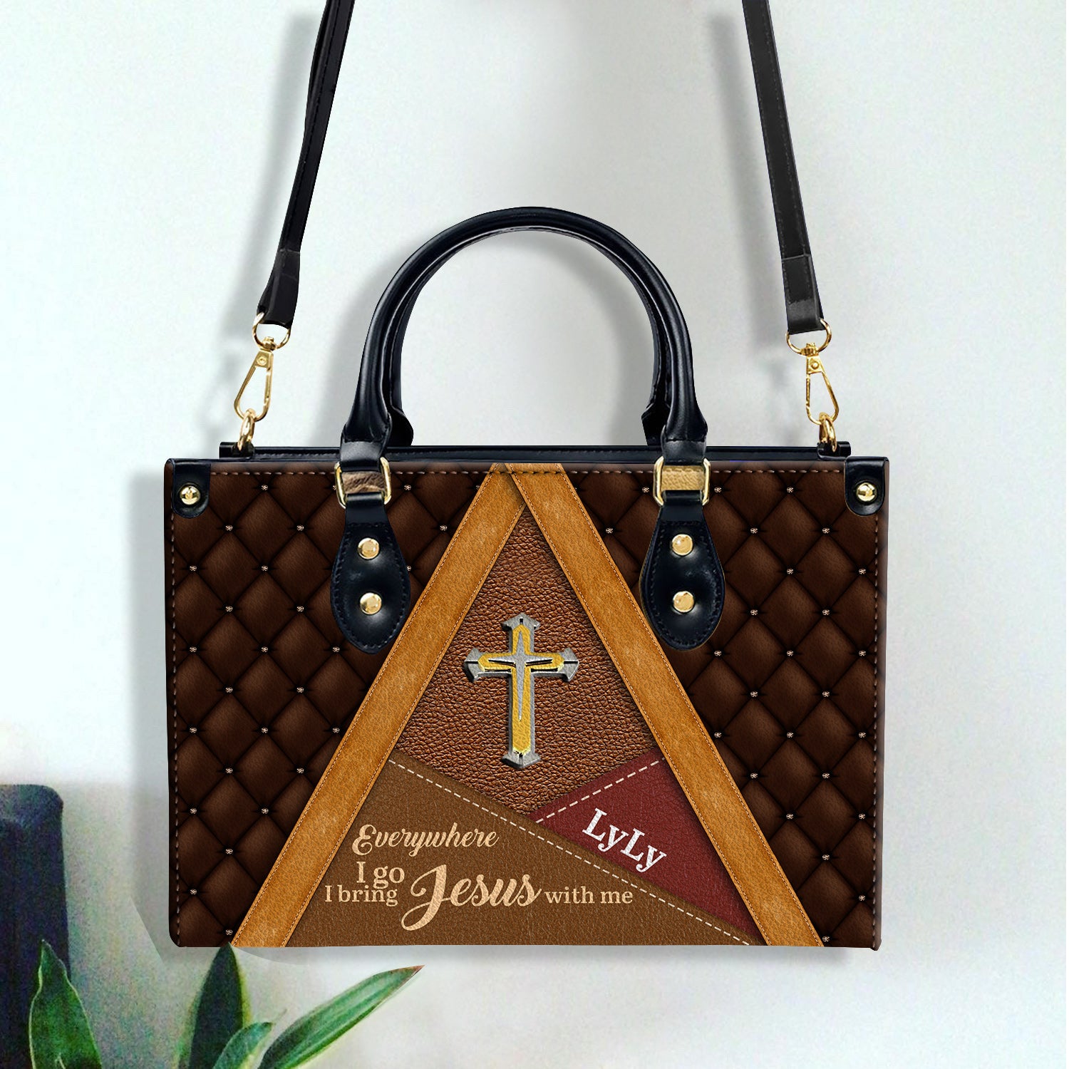 Everywhere I Go, I Bring Jesus With Me Personalized Leather Handbag Christian Gifts Bible Verses Religious Gifts