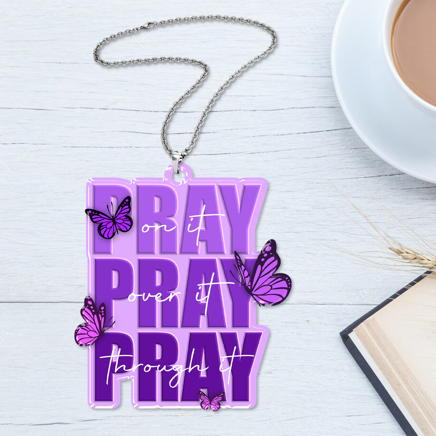 Purple Butterflies Pray On It Christian Gifts For Women, Birthday Gifts For Women, Ornament Gift, Christmas Ornament Car Hanging