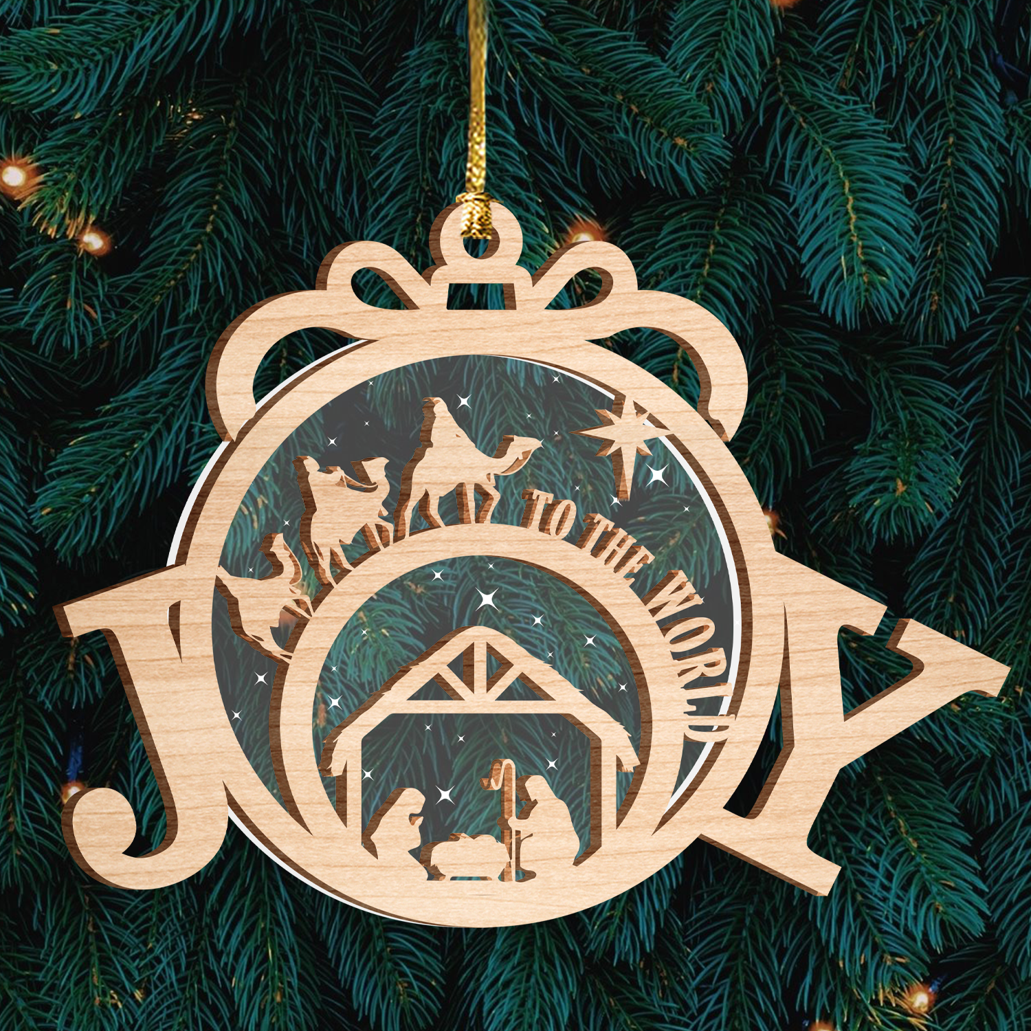 Joy To The World Holy Night Ornament Two Layers Christmas Car Hanging Wooden Transparent Acrylic Ornament
