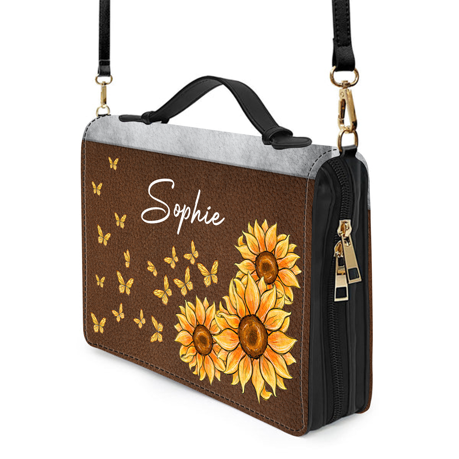Sunflower Butterflies Be Strong Be Brave Christian Personalized Bible Cover
