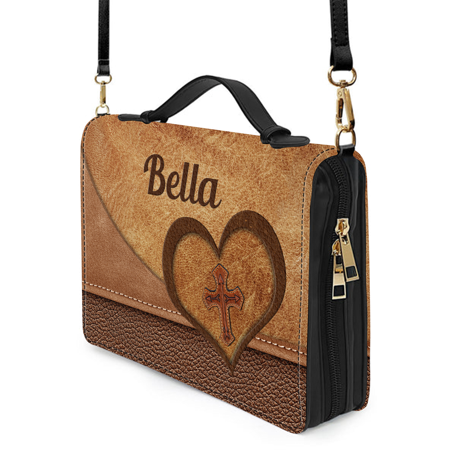 Leather Heart Cross Pray On It Christian Personalized Bible Cover