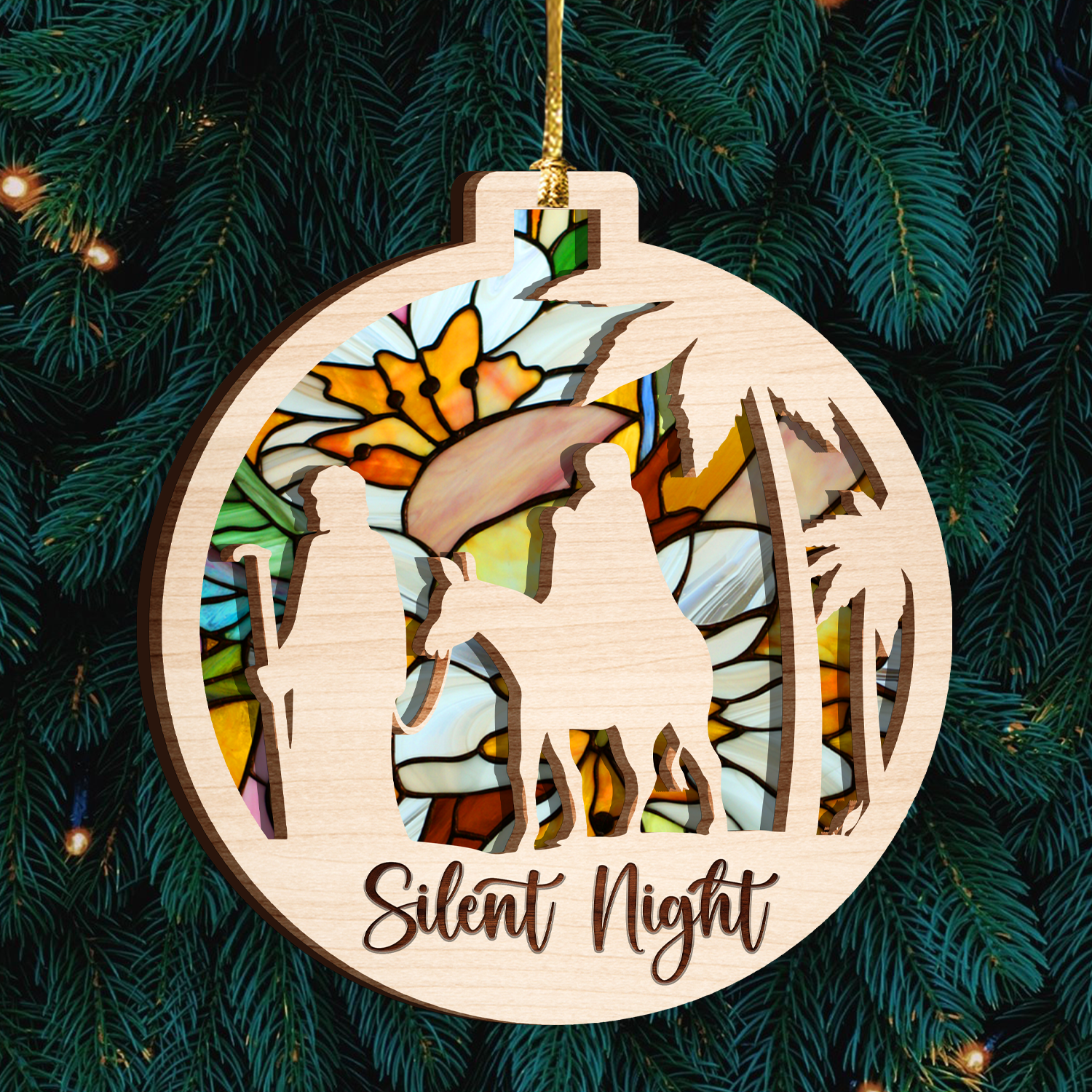 Christmas Silent Night Stained Glass Two Layers Suncatcher Ornament Christmas Ornament Car Hanging Ornament