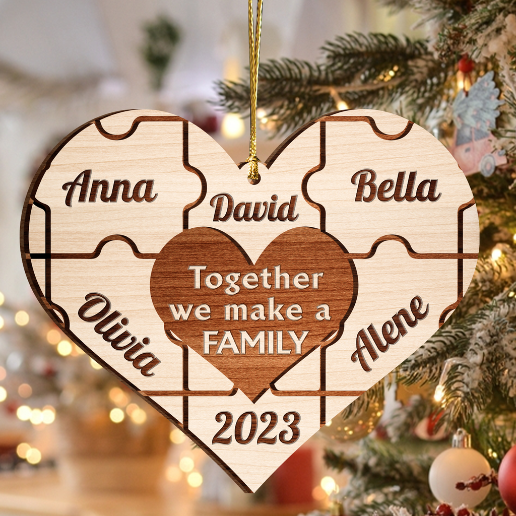 Christmas Family Heart Puzzle Custom Two Layers Ornament Christmas Ornament Car Hanging Ornament