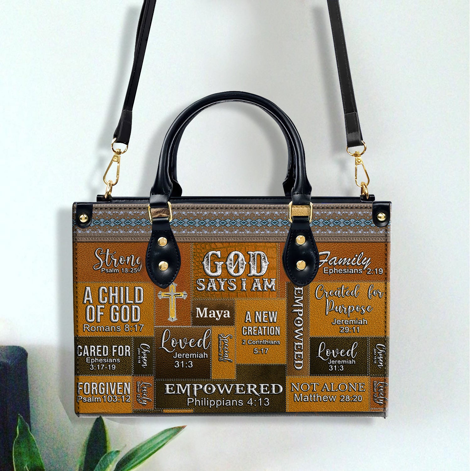 God Says I Am Brown Personalized Leather Handbag Bags, Gifts for Women