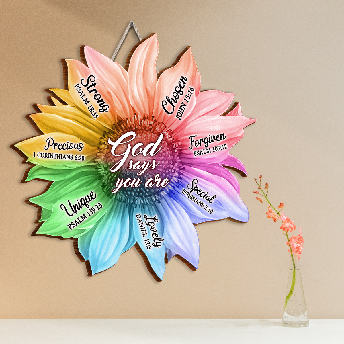 Rainbow Sunflower God Says You Are Inspirational Gift Birthday Gifts Wall Decor Shaped Wood Sign