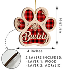 Dog Paw Christmas Red Tartan Two Layers Suncatcher Ornament Christmas Ornament Car Hanging