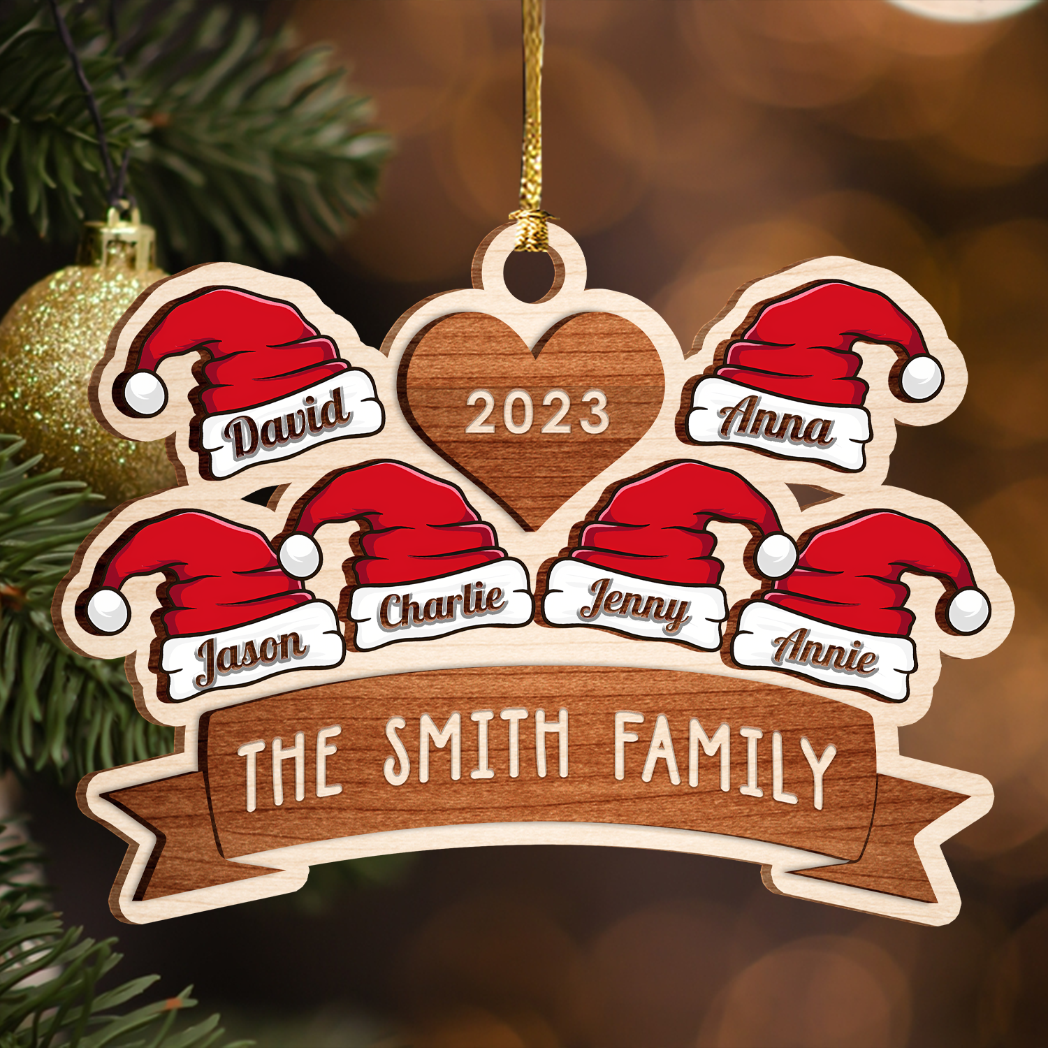 Christmas Santa Hat Family Stained Glass Custom Two Layers Suncatcher Ornament Christmas Ornament Car Hanging Ornament