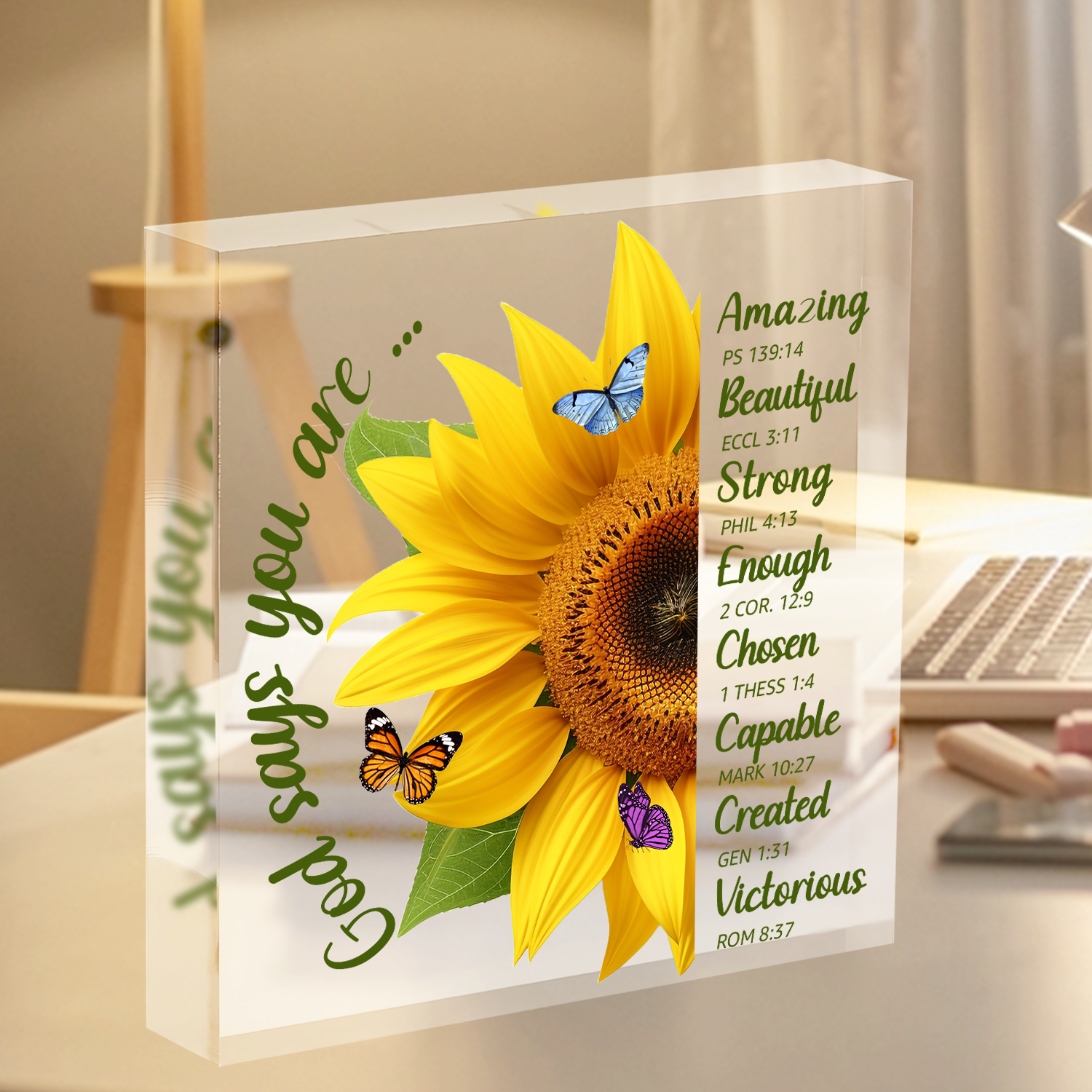 Sunflower Butterfly God Says You Are Acrylic Plaque Christian Gifts
