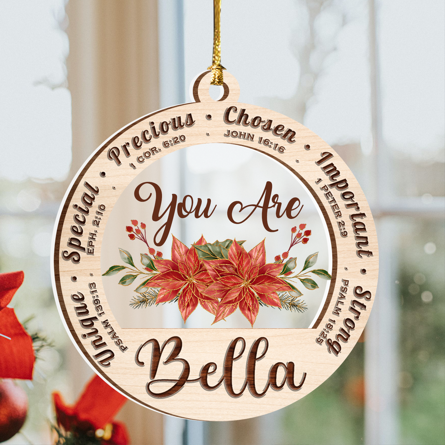 Poinsettia You Are Custom Two Layers Suncatcher Ornament Christmas Ornament Car Hanging Ornament