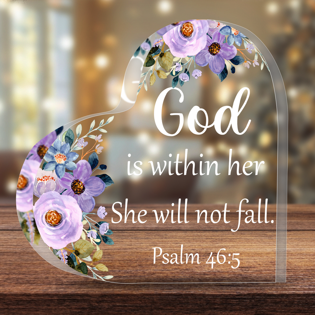 Floral God Is Within Her Bible Verse Acrylic Hearts Plaques