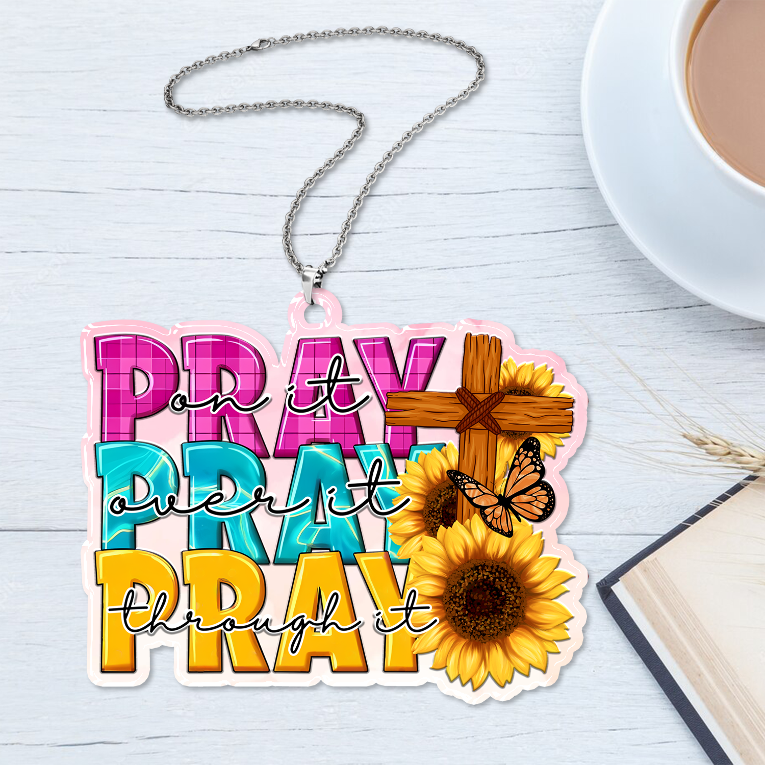 Sunflower Cross Pray On It Christian Gifts For Women, Birthday Gifts For Women, Ornament Gift, Christmas Ornament Car Hanging