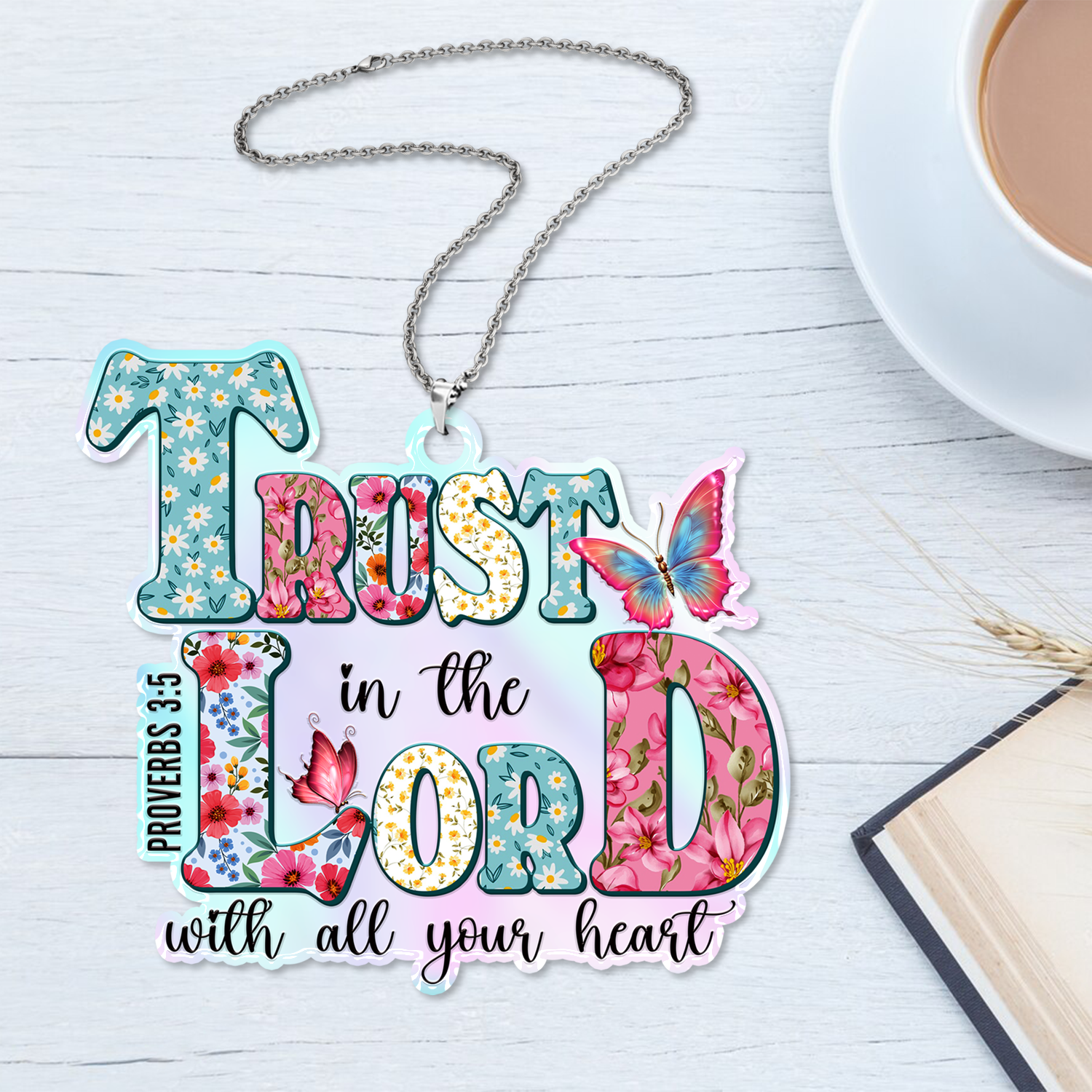 Flowers Trust In The Lord Christian Gifts For Women, Birthday Gifts For Women, Ornament Gift Bible Verse Christmas Ornament Car Hanging