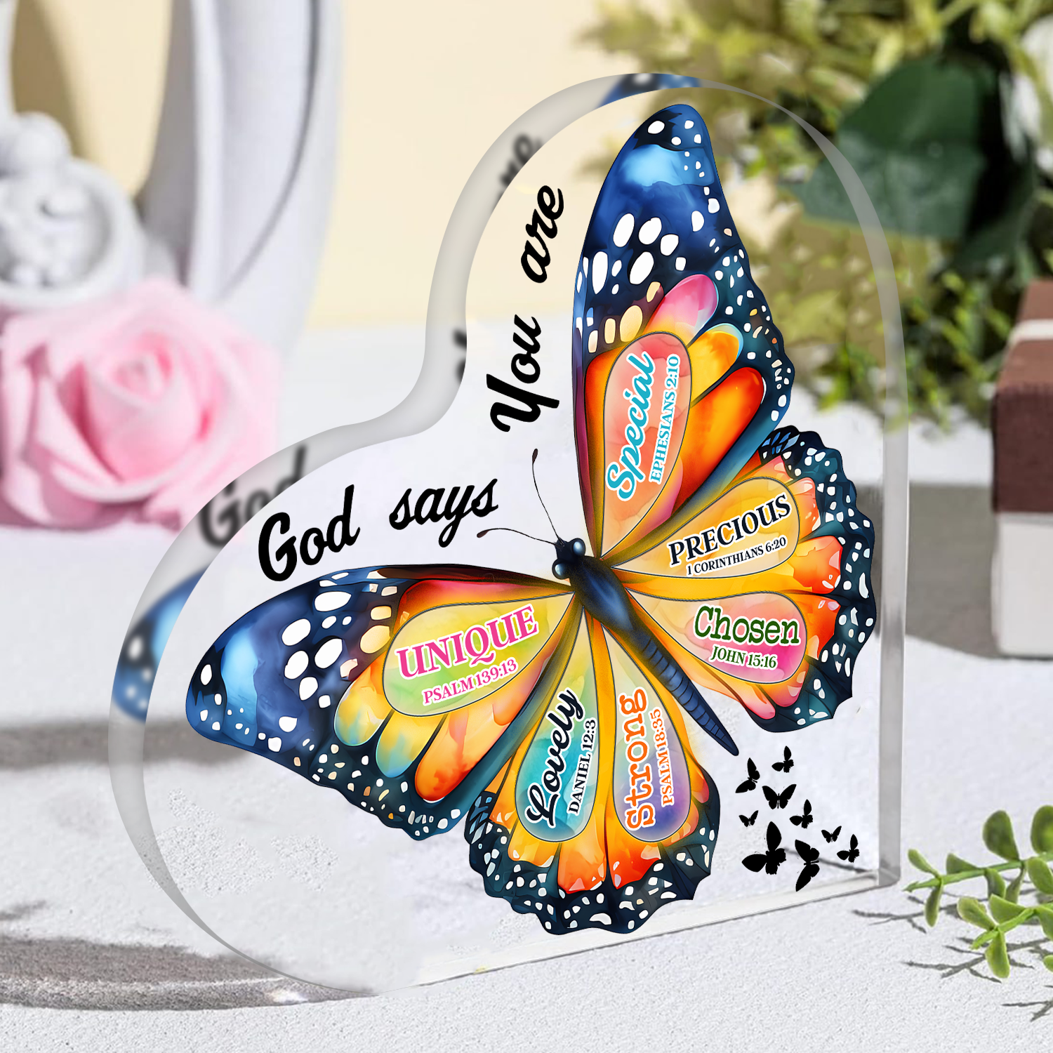 Colorful Butterfly God Says You Are Acrylic Plaque Heart Shaped Gifts