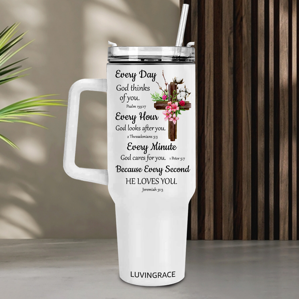 Floral Cross Bible Verse Inspirational Gifts for Women Friends 40Oz Tumbler
