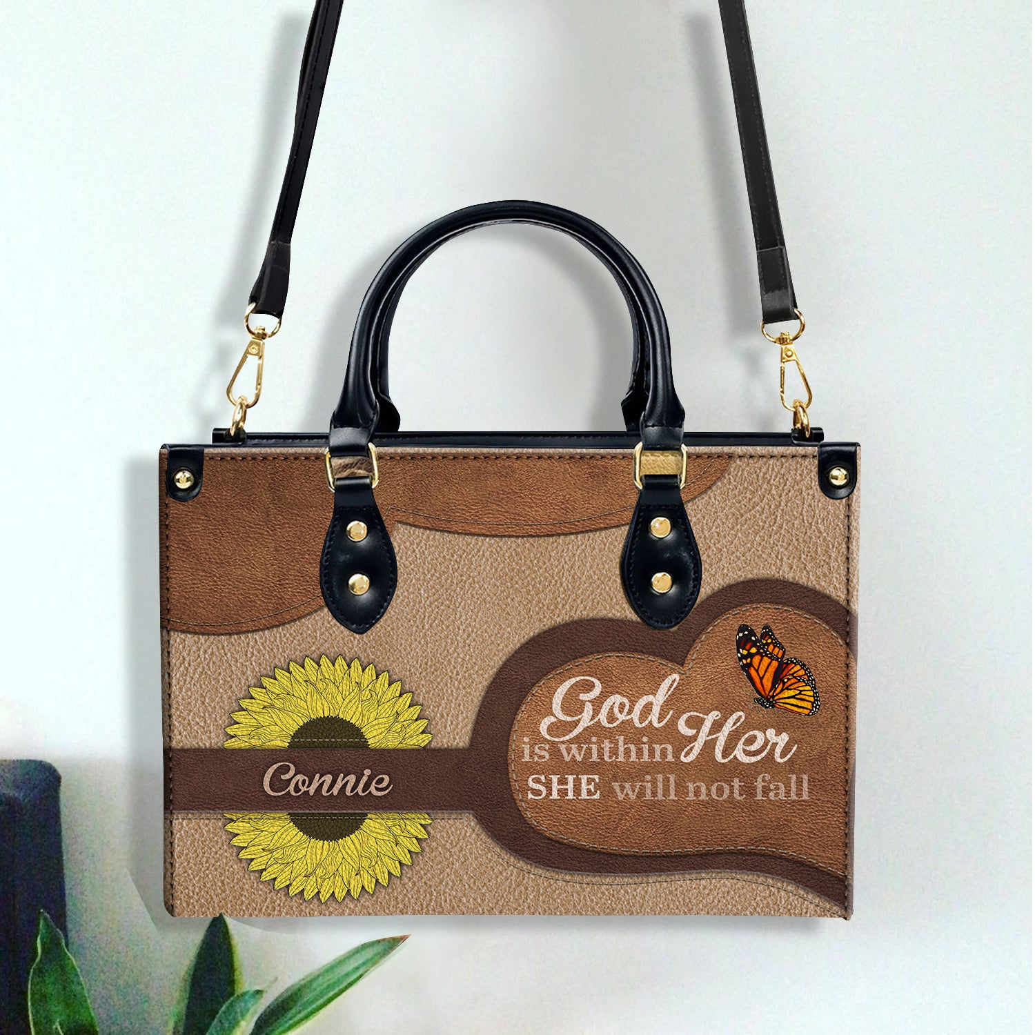 God Is Within Her She Is Not Fall Christian Gift Inspirational Religious Gift Personalized Leather Handbag
