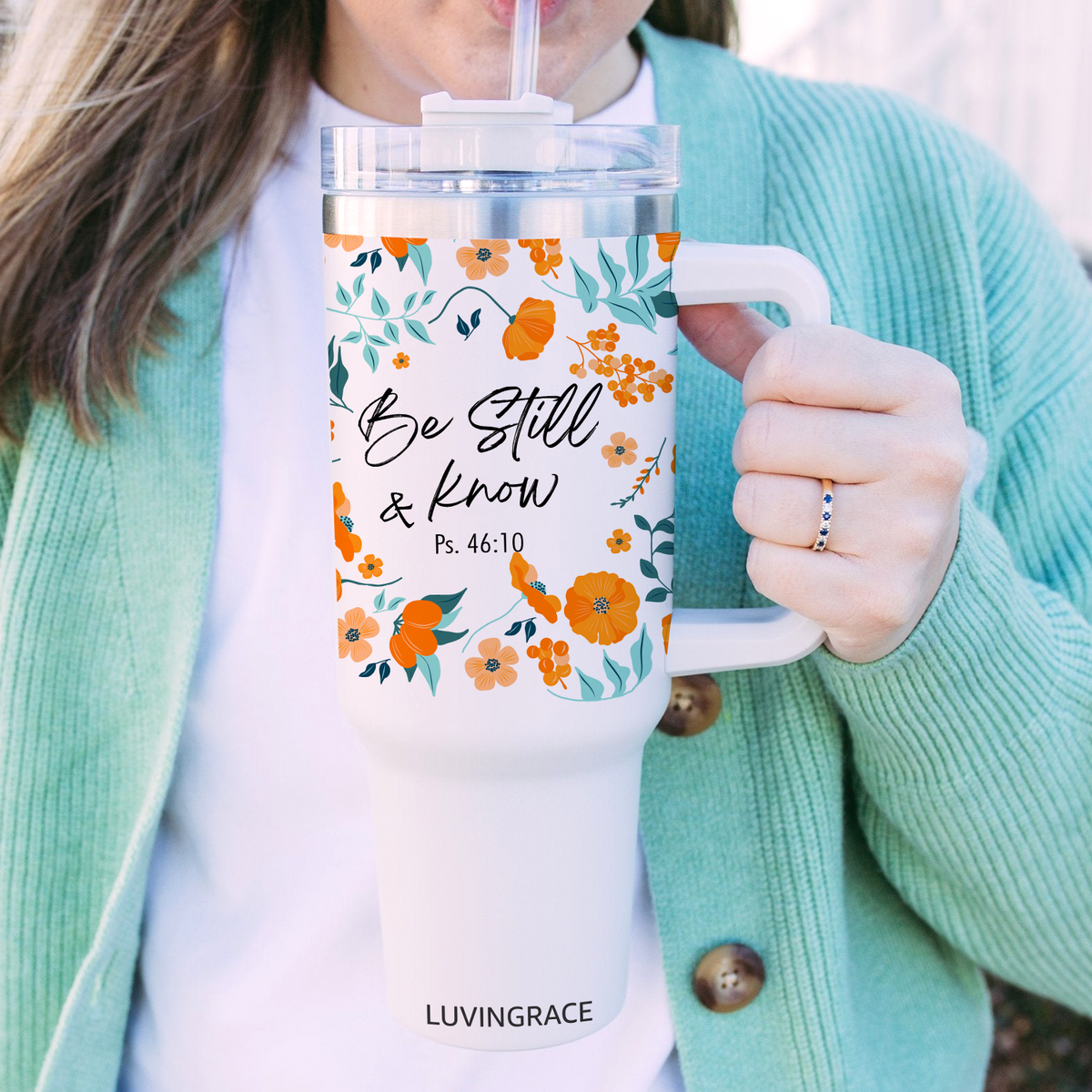 Floral Be Still Bible Verse Inspirational Gifts for Women Friends 40Oz Tumbler