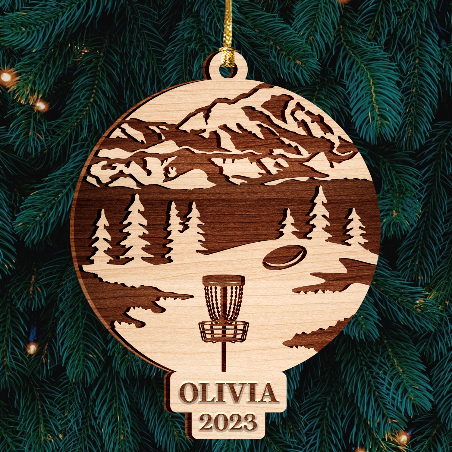 Disc Golf Custom Ornament 2 Layers Christmas Car Hanging Wooden Ornament