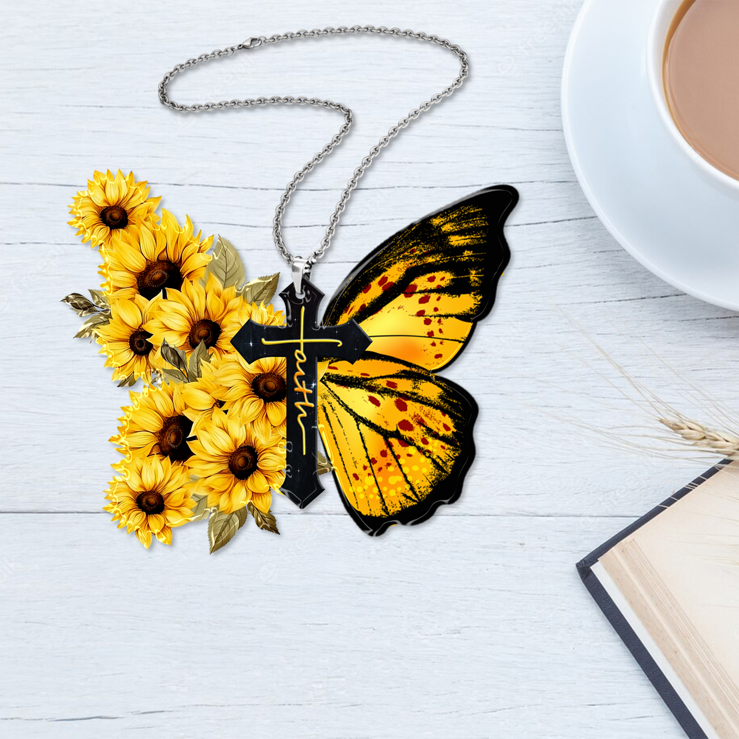 Butterfly Sunflower Cross Christian Gifts For Women, Birthday Gifts For Women, Ornament Gift, Christmas Ornament Car Hanging