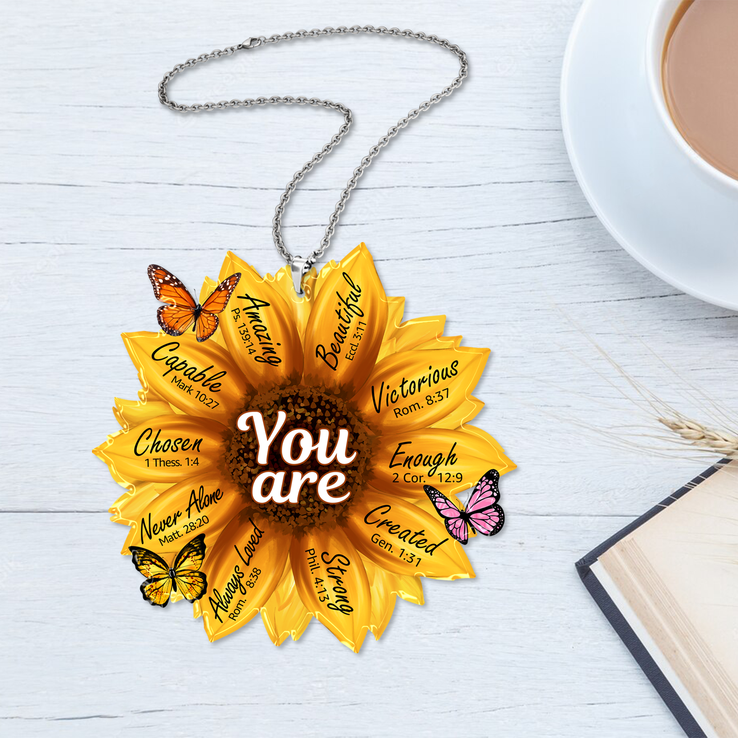 Sunflower Christian Gifts For Women, Birthday Gifts For Women, Ornament Gift Bible Verse You Are Christmas Ornament Car Hanging