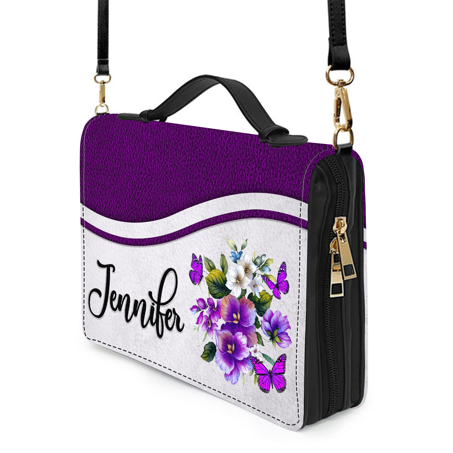 Purple Flower Cross I Can Do All Things Through Christ Christian Personalized Bible Cover