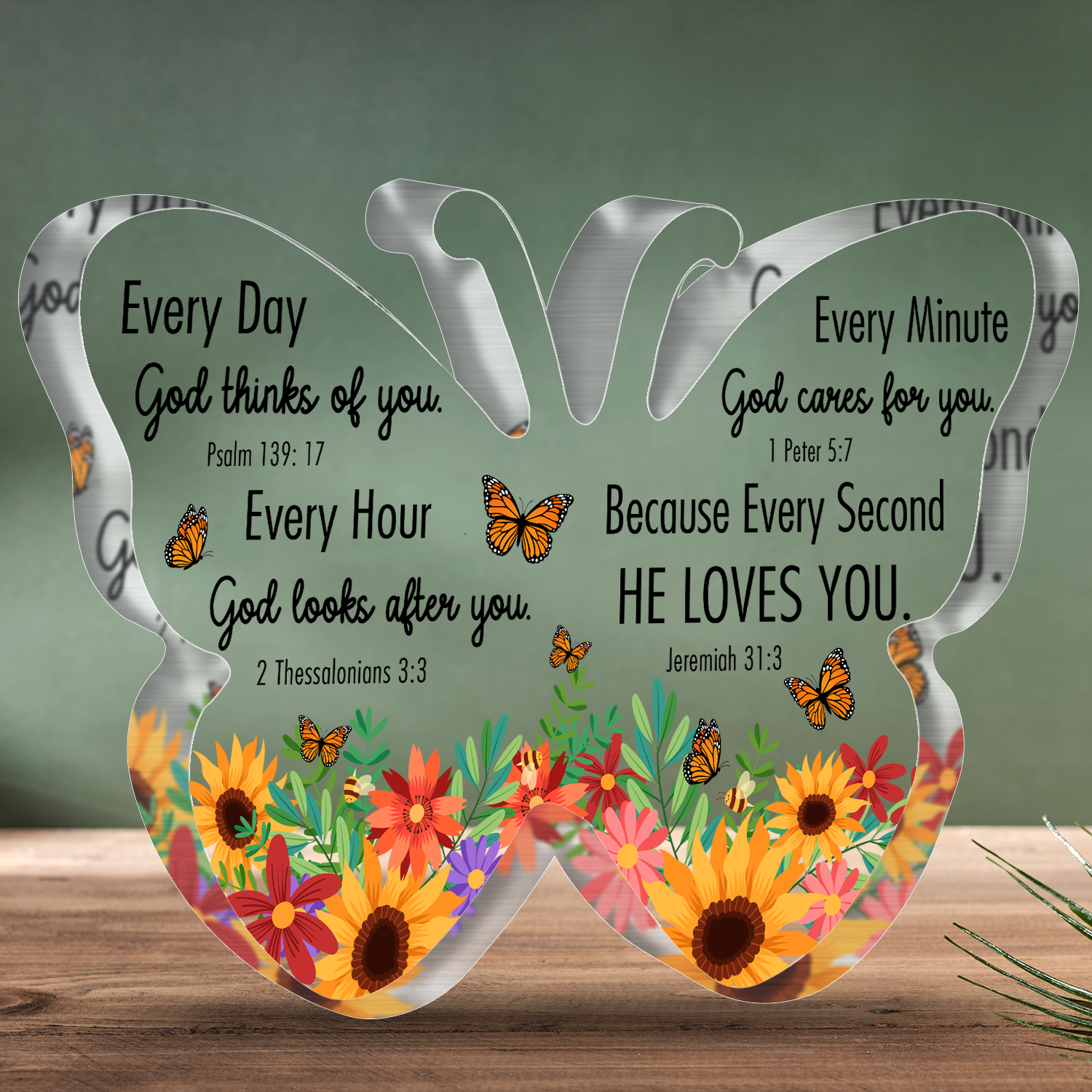 Butterfly Sunflower God Loves You Acrylic Plaque Christian Gifts Bible Verses Religious Gifts