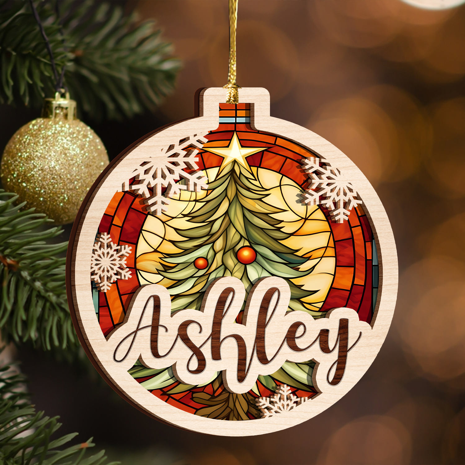 Christmas Stained Glass Snowflake Two Layers Suncatcher Ornament Christmas Ornament Car Hanging Ornament