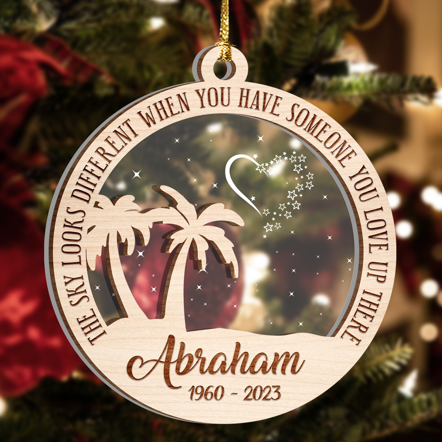 Memorial Someone You Love With Palm Trees Custom Ornament Two Layers Christmas Car Hanging Wooden Transparent Acrylic Ornament