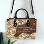 I can do all things Personalized Zippered Leather Handbag With Handle Christian Gift Religious Gift For Women