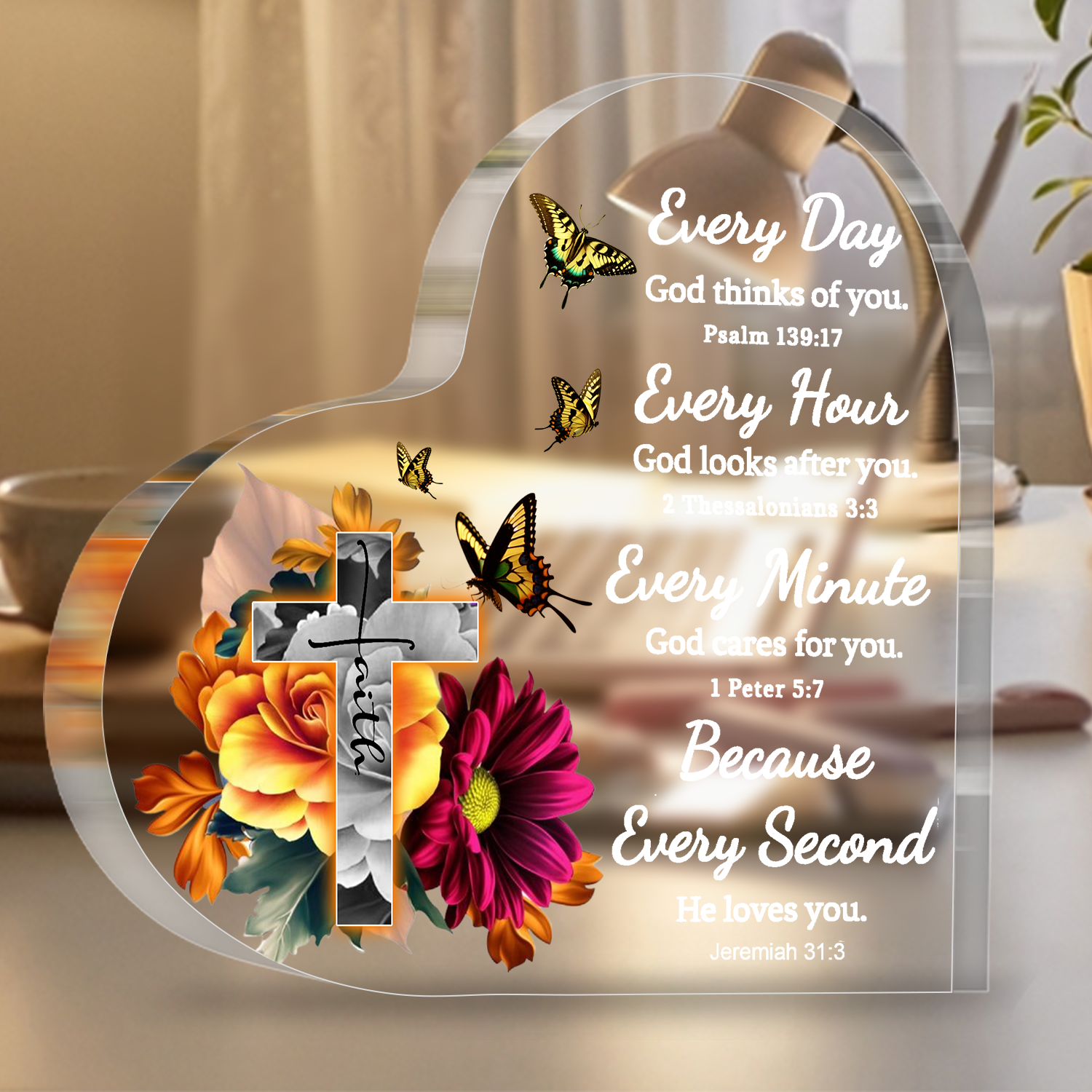 Every Second He Loves You Cross Heart Shaped Acrylic Plaque Christian Gifts Religious Gifts Inspirational Gifts with Bible Verse Prayers