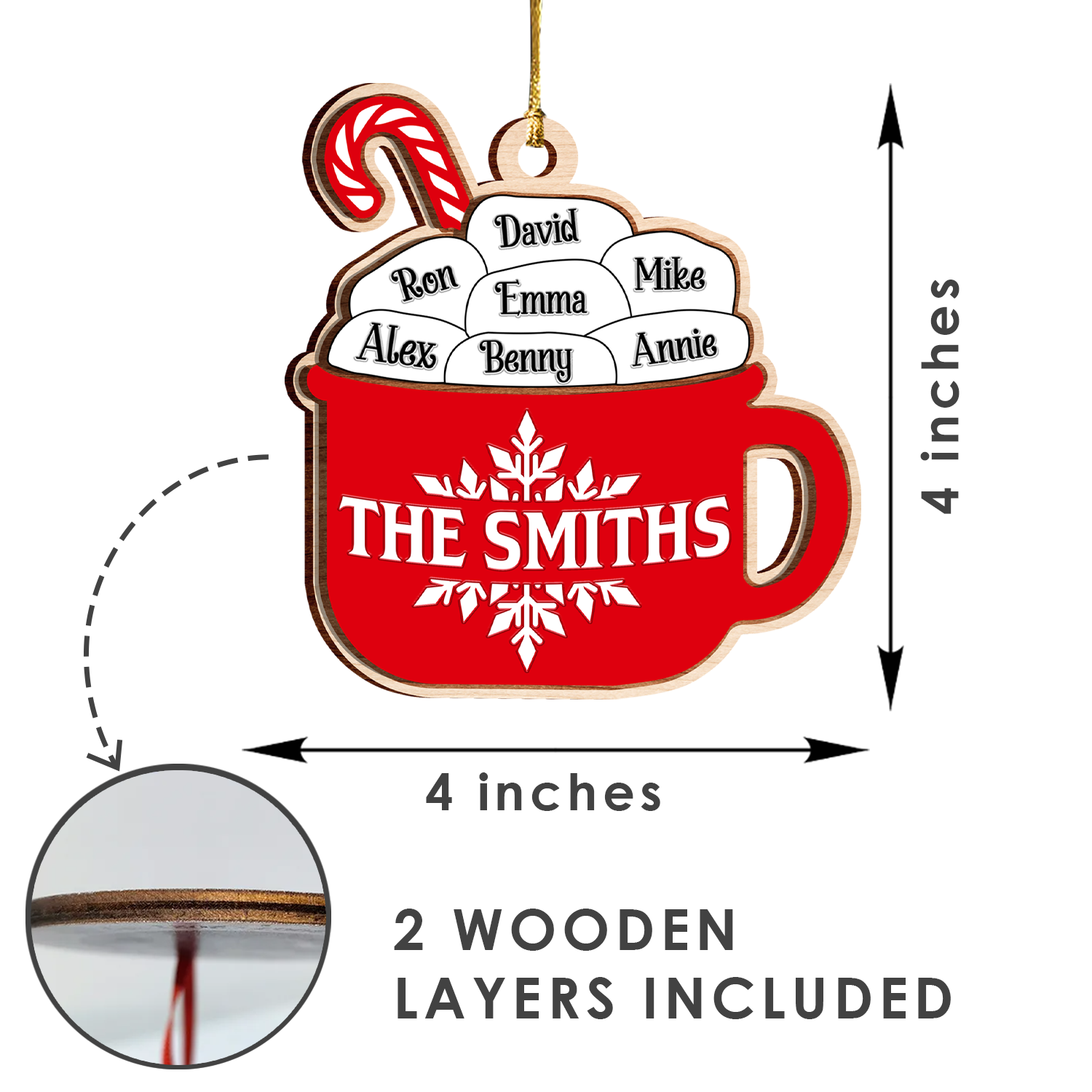 Christmas Ornament Hot Cocoa Two Layers Wood Ornament