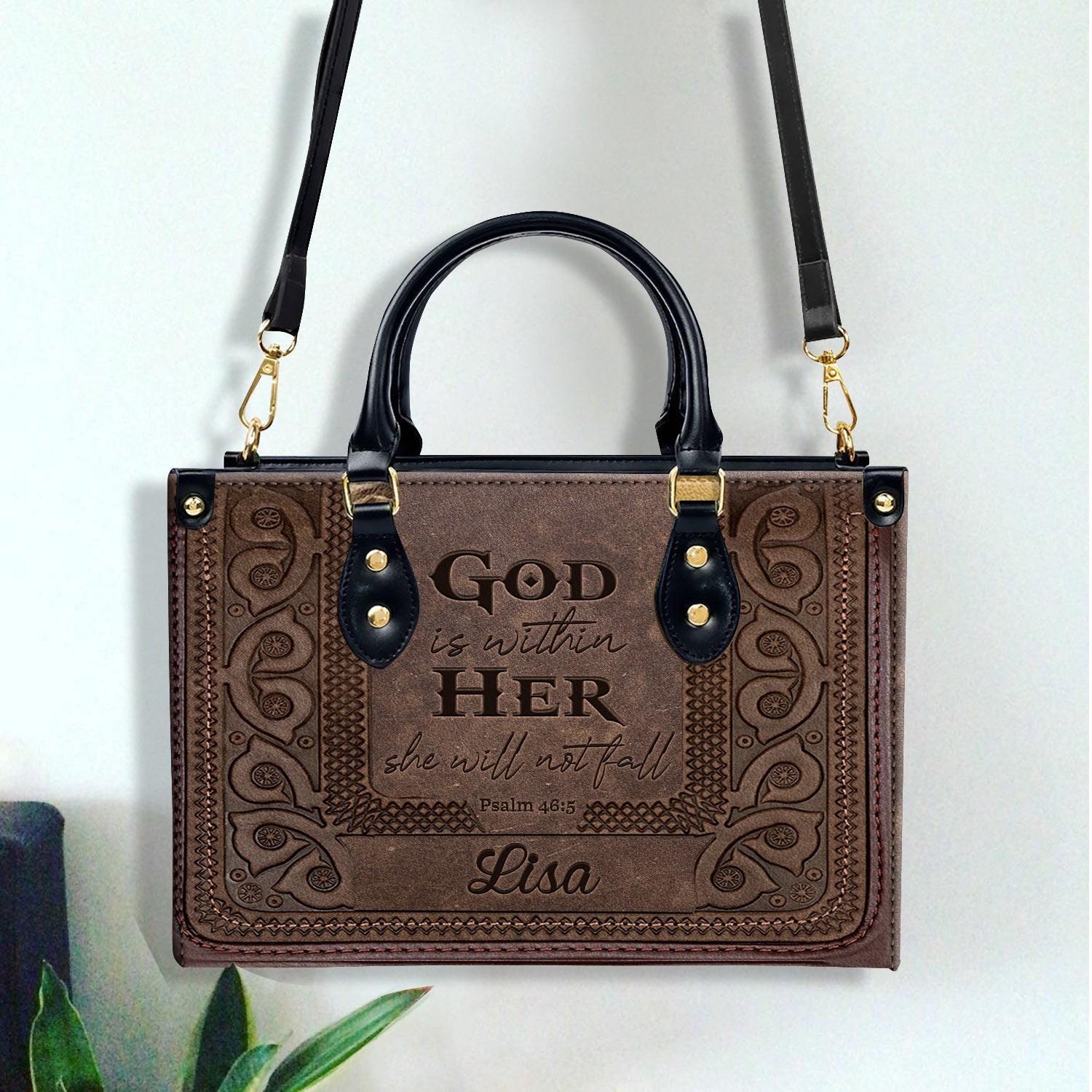 She Will Not Fall Personalized Leather Handbag