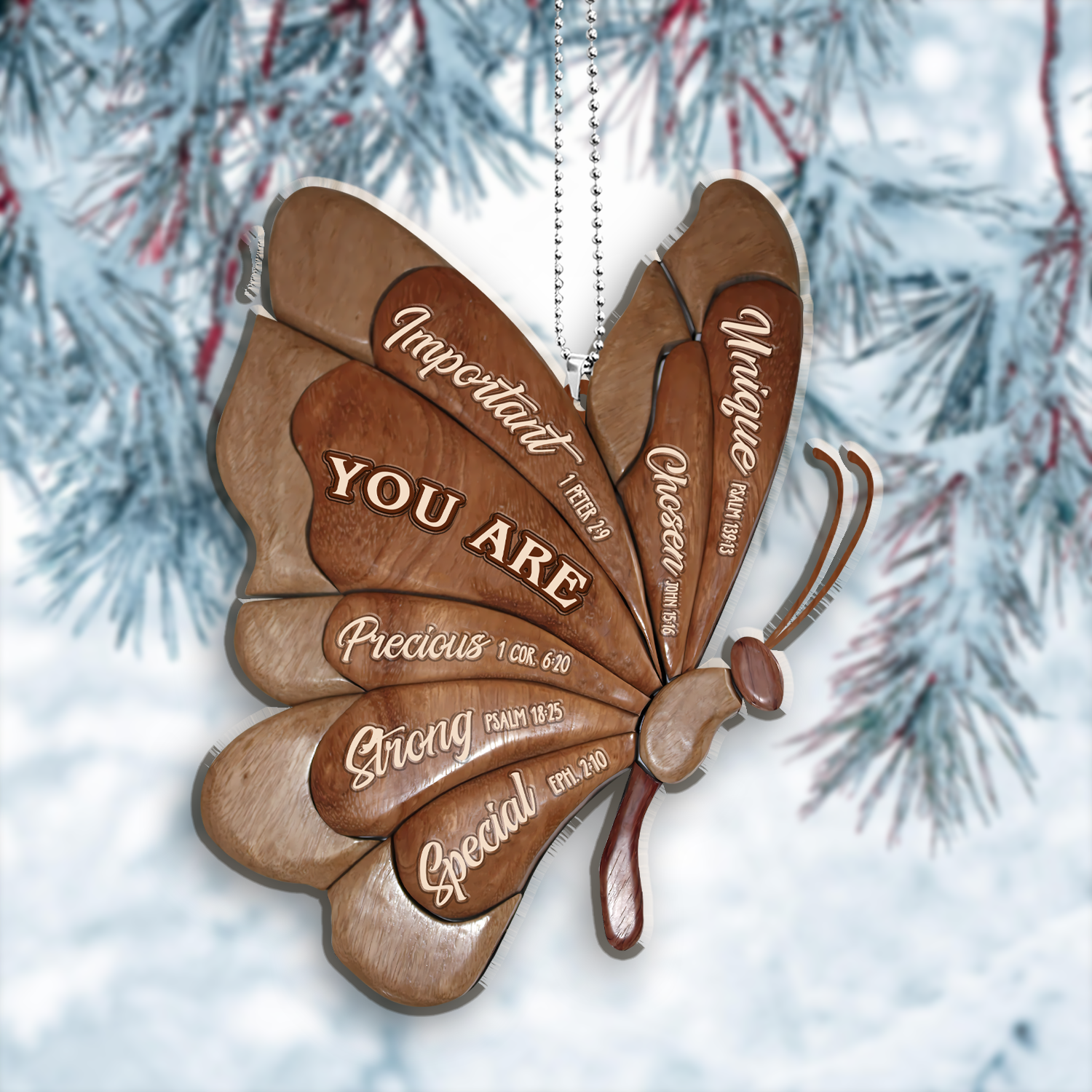 Flying Butterfly You Are Identity In Christ Engraved Dark Wood Ornament Christmas Gift