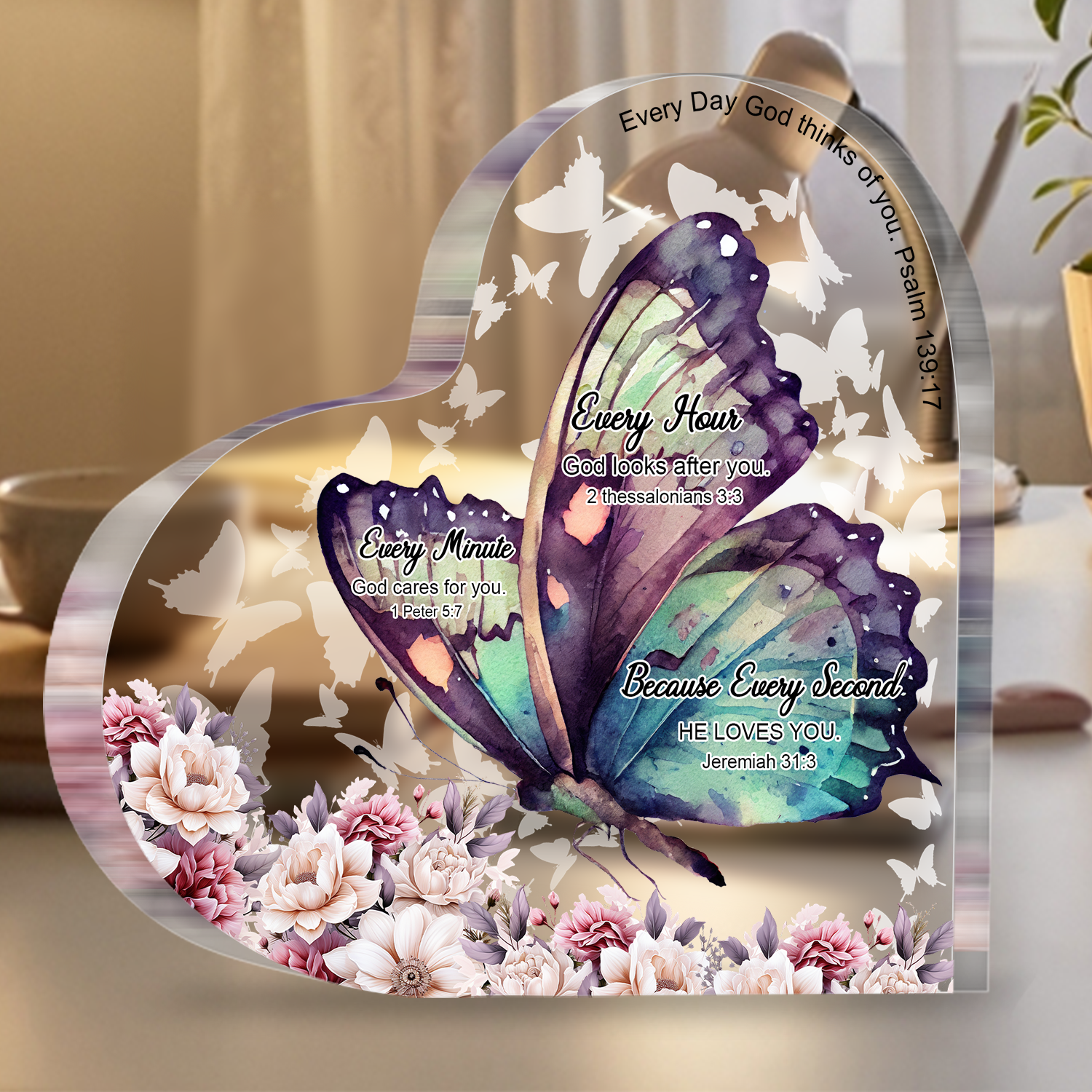 Every Second He Loves You Heart Acrylic Plaque Christian Gifts for Women Inspirational Gifts with Bible Verse Prayers