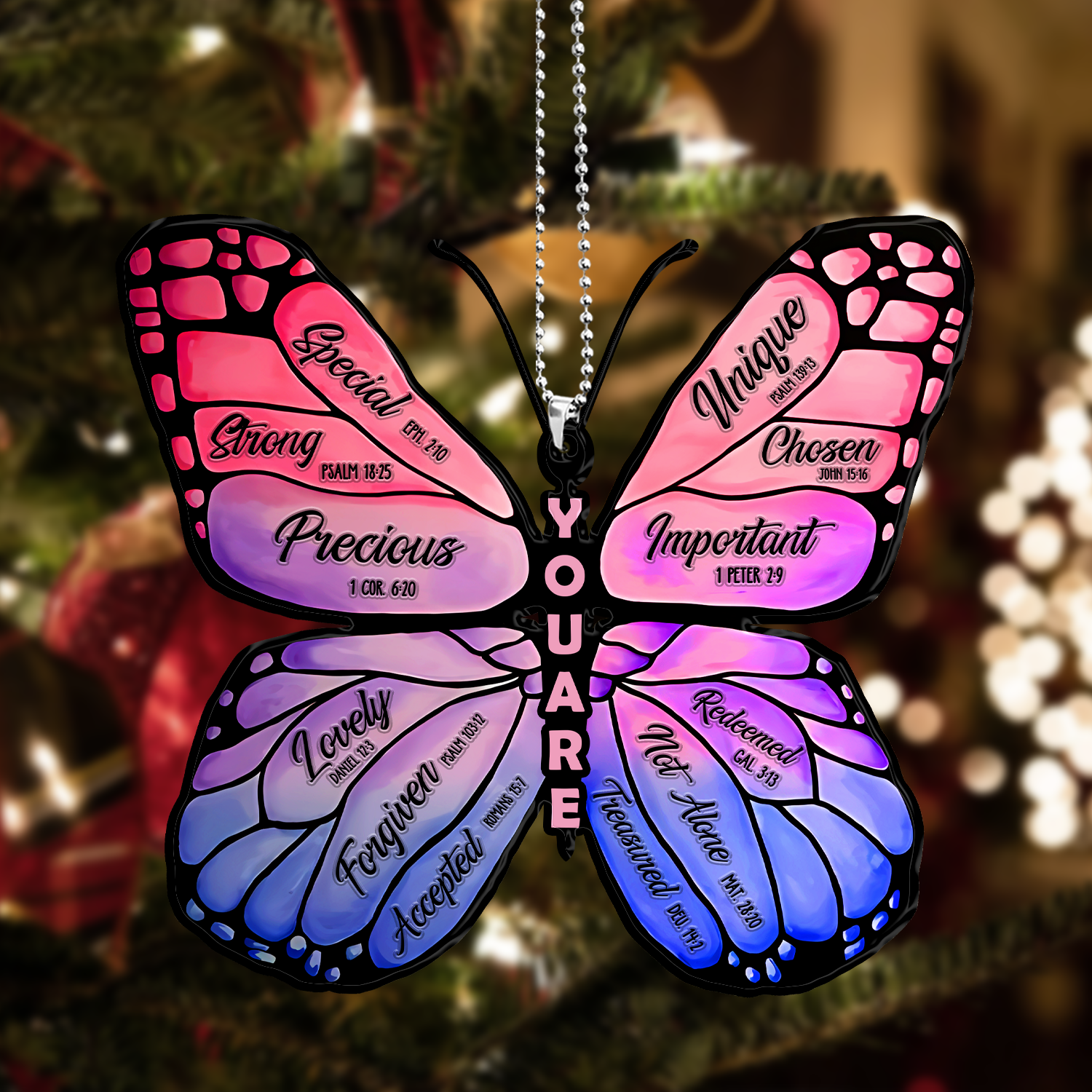 Pink Blue Butterfly You Are Identity In Christ Ornament Christmas Gift