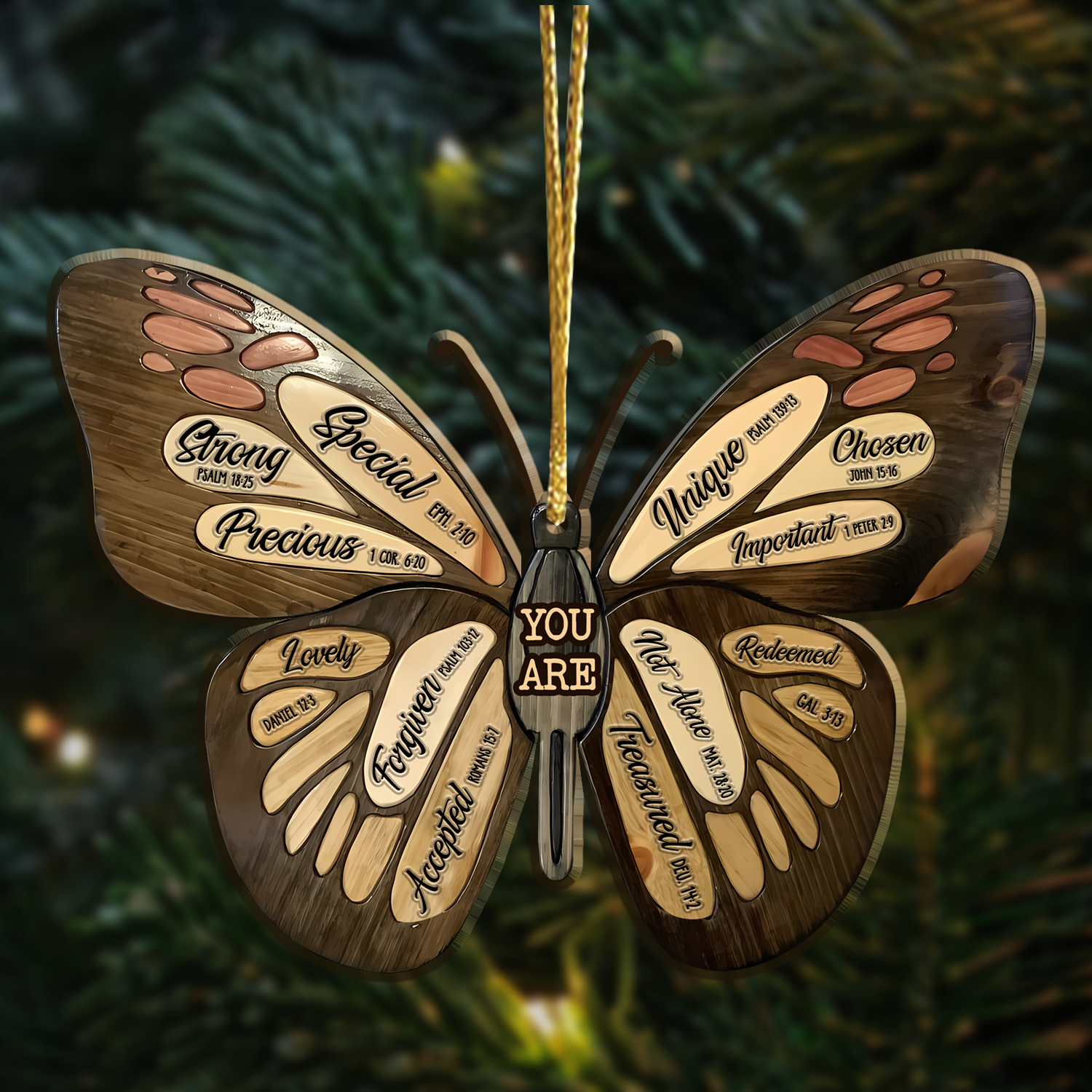 Butterfly You Are Identity In Christ Engraved Dark Wood Ornament Christmas Gift