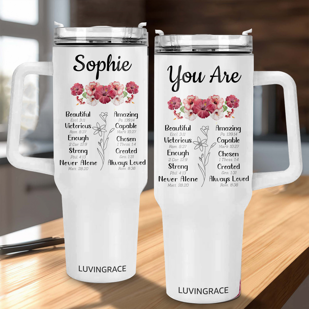 Floral Hibiscus Bible Verse Custom Inspirational Gifts for Women Friends 40Oz Tumbler