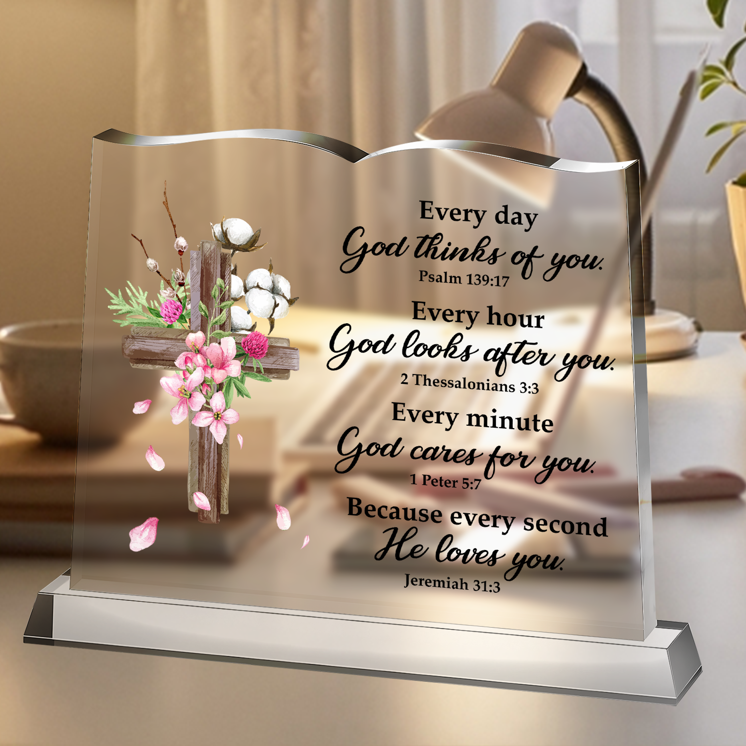 Floral Cross God Loves You Acrylic Plaque Book Shaped Gifts