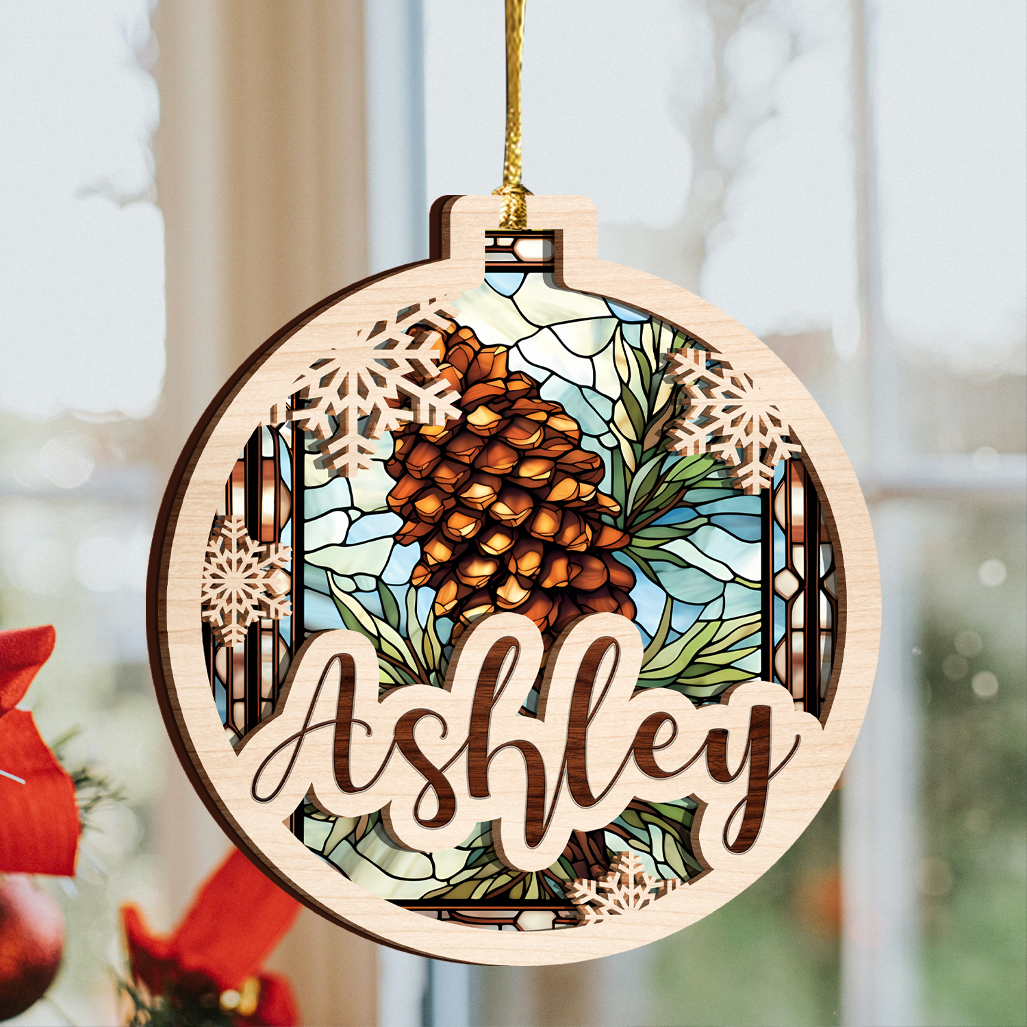 Christmas Stained Glass Snowflake Two Layers Suncatcher Ornament Christmas Ornament Car Hanging Ornament