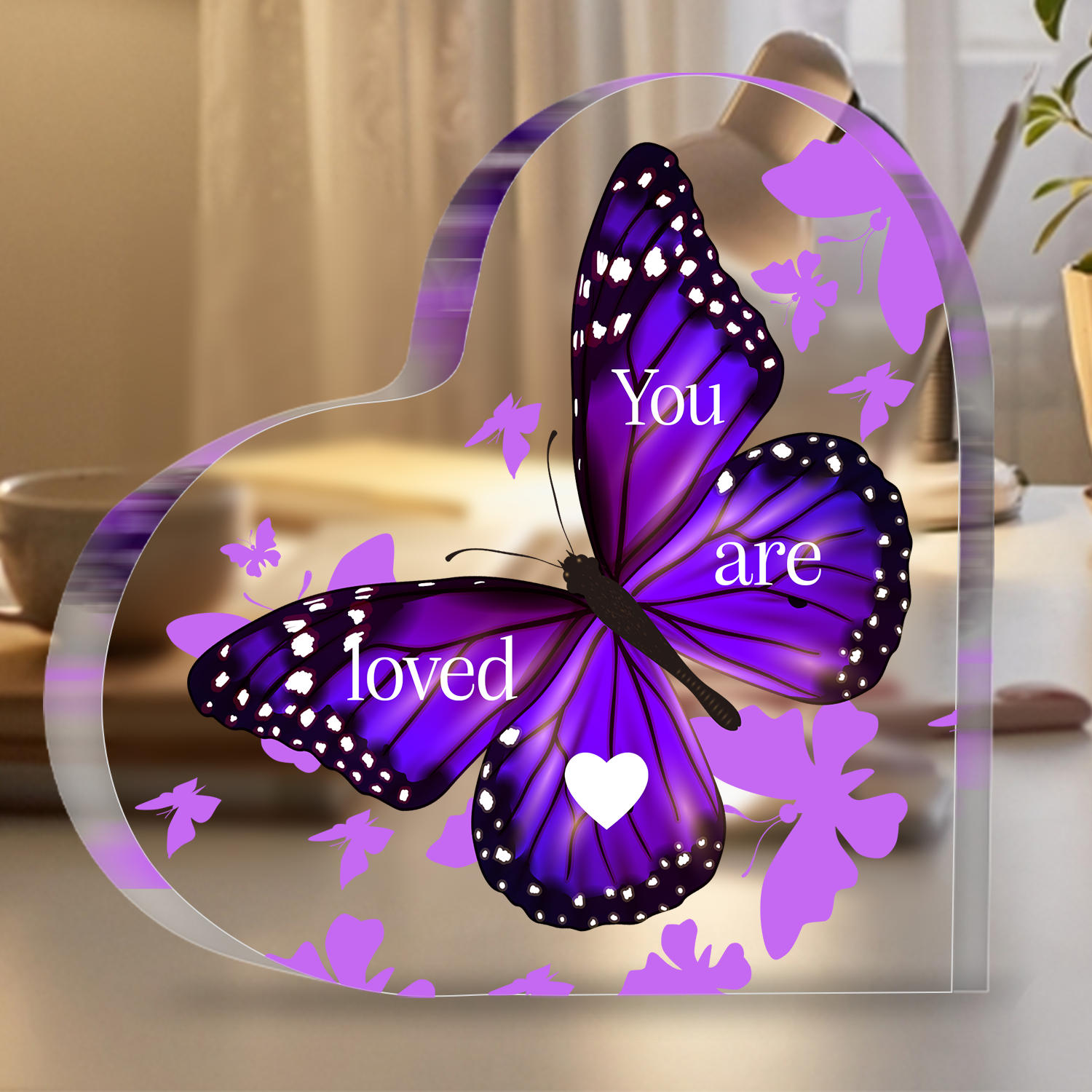 Purple Butterfly You Are Loved Heart Acrylic Plaque Christian Gifts for Women Inspirational Gifts