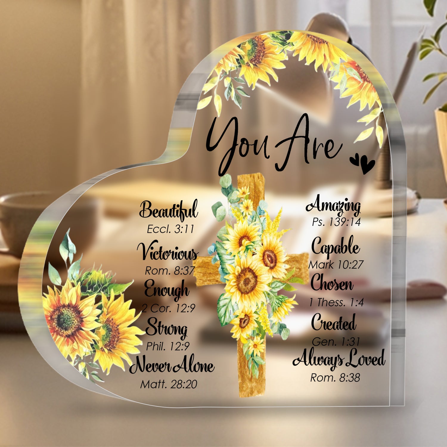 Sunflower Cross You Are Heart Acrylic Plaque Birthday Gift For Women Her Inspirational Gifts Mother's Day Gift