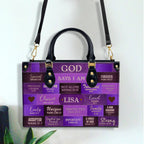 God Says I Am Purple Personalized Leather Handbag Bags, Gifts for Women