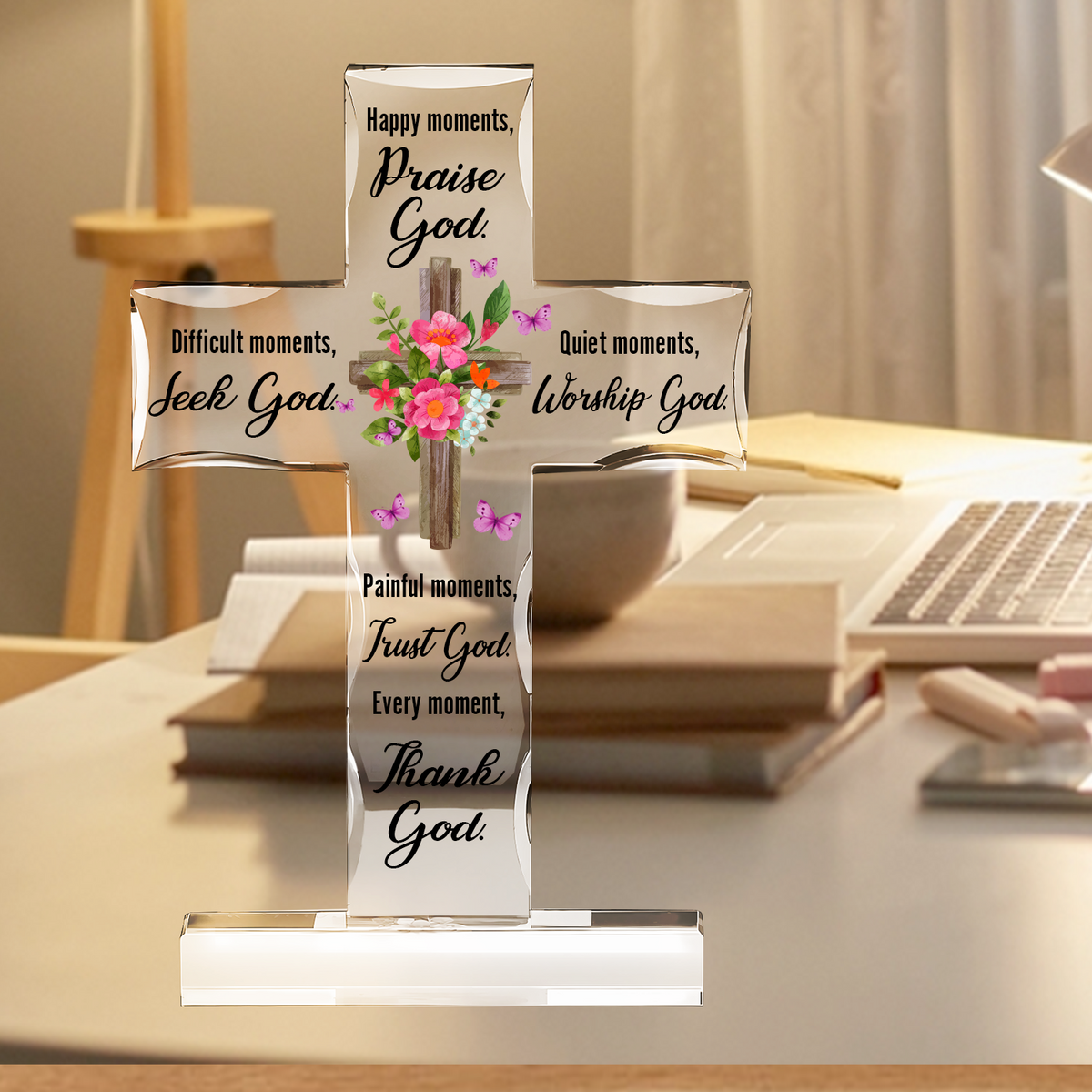 Floral Cross Thank God Inspiration Religious Gifts Acrylic Plaque