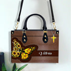 Sunflower Butterfly Personalized Leather Handbag With Handle Religious Gifts For Christian Women